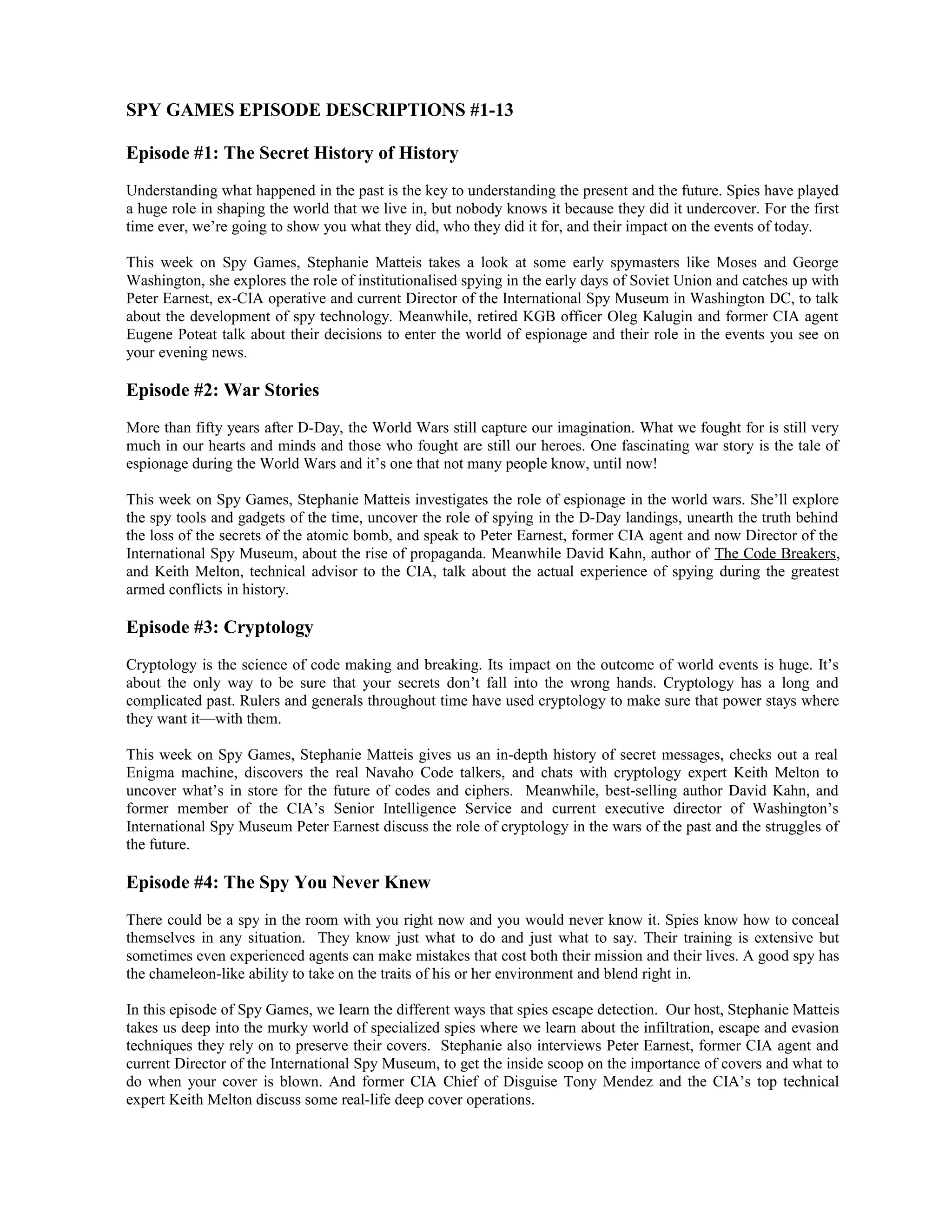 SPY GAMES EPISODES 1 to 13 PDF