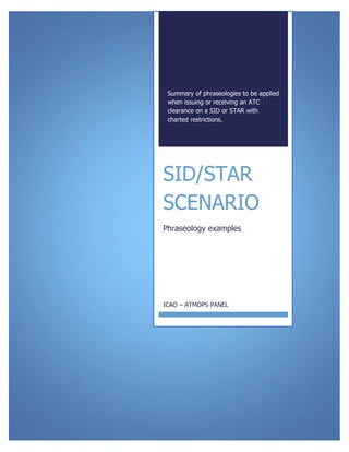 Summary of phraseologies to be applied
when issuing or receiving an ATC
clearance on a SID or STAR with
charted restrictions.
SID/STAR
SCENARIO
Phraseology examples
ICAO – ATMOPS PANEL
 
