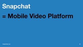 Snapchat
= Mobile Video Platform
Google News Lab 20
 