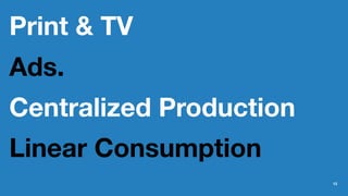 Print & TV
Ads.
Centralized Production
Linear Consumption
13
 