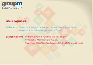 Facebook Instagram’a Reklam Linkleri Oluşturmaya Başlıyor
Facebook Internet.org Uygulamasını Tanıttı
KONU BAŞLIKLARI
Haberler
SOCIAL MEDIA
Twitter Çevirilmiş Hashtag’leri Test Ediyor
Pinterest’te Markalar için 3 İpucu
Facebook, Etkinlikler Sayfasına İstatistik Bölümünü Ekledi
Sosyal Platform
 