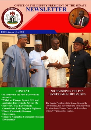 Newsletter from the Office of the Deputy President of the Senate Federal Republic of Nigeria - January 14, 2019