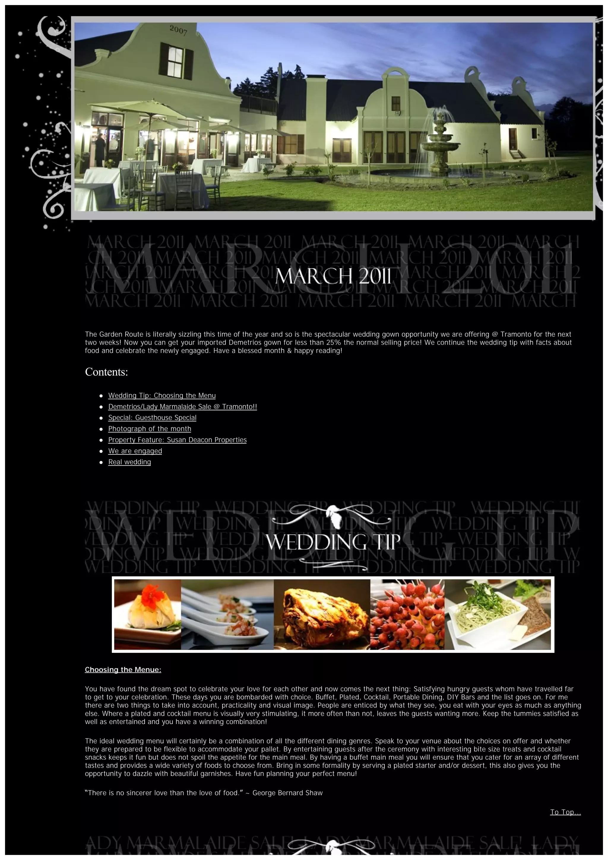 Tramonto Wedding Venue Newsletter - March 2011 | PDF