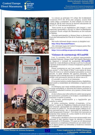 2
Centrul Europe
Direct Maramureş
Buletin informativ electronic 5/2019
Septembrie - Octombrie 2019
Proiect finanţat de Com...