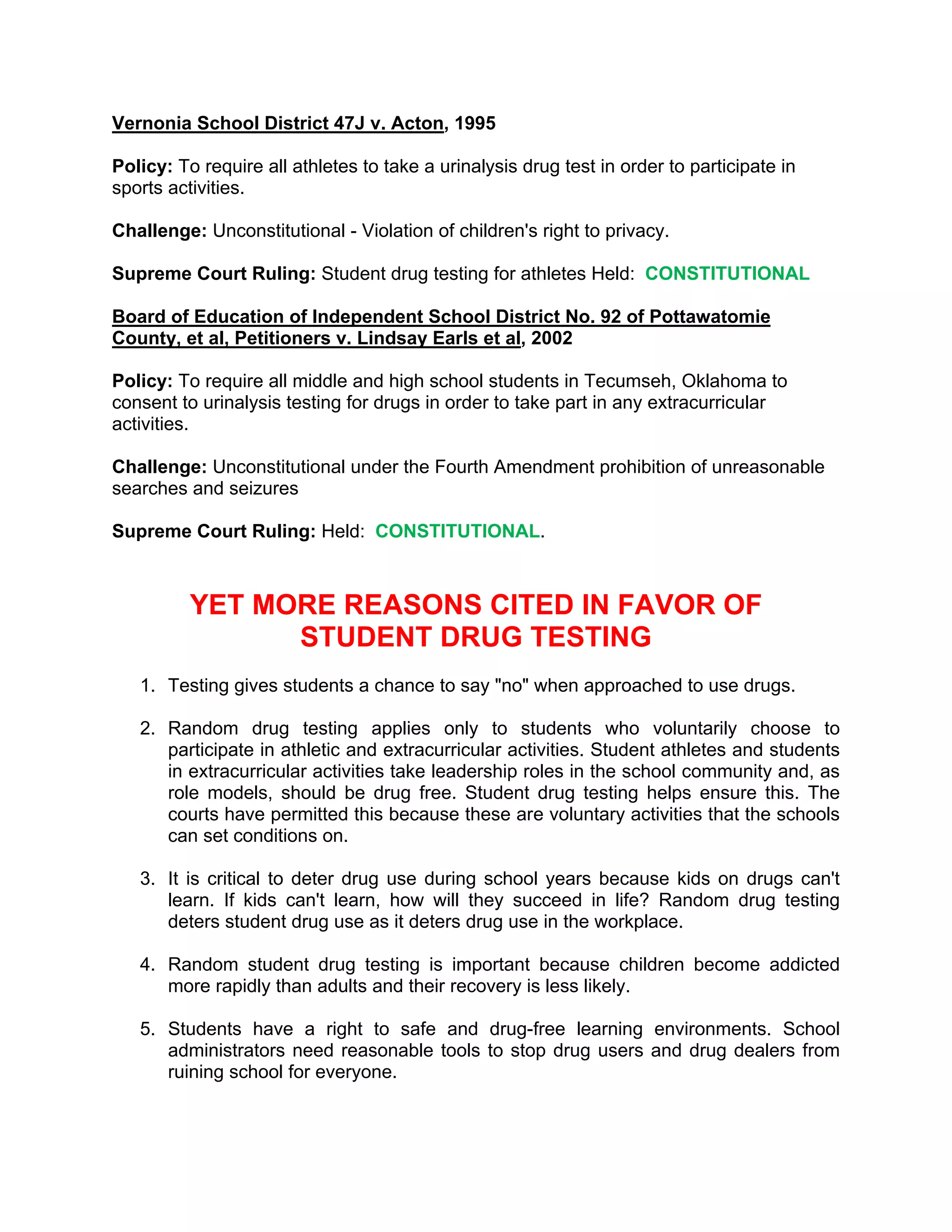 School Drug Testing Newsletter | PDF