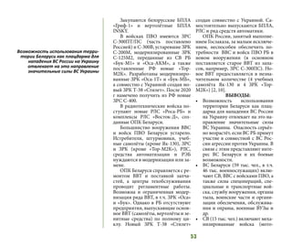 53
Закупаются белорусские БПЛА
«Гриф-1» и вертолётные БПЛА
INSKY.
В войсках ПВО имеются ЗРС
С-300ПТ/ПС (часть поставлено
Россией) и С-300В, устаревшие ЗРК
С-200М, модернизированные ЗРК
С-125М2, переданные из СВ РБ
«Бук-М1» и «Оса-АКМ», а также
поставленные РФ новые «Тор-
М2К». Разработаны модернизиро-
ванные ЗРК «Оса-1Т» и «Бук-МБ»,
а совместно с Украиной создан но-
вый ЗРК Т-38 «Стилет». После 2020
г намечено получить из РФ новые
ЗРС С-400.
В радиотехнические войска по-
ступают новые РЛС «Роса-РБ» и
комплексы РЛС «Восток-Д», соз-
данные ОПК Беларуси.
Большинство вооружения ВВС
и войск ПВО Беларуси устарело.
Истребители, штурмовики, учеб-
ные самолёты (кроме Як-130), ЗРС
и ЗРК (кроме «Тор-М2К»), РЛС,
средства автоматизации и РЭБ
нуждаются в модернизации или за-
мене.
ОПК Беларуси справляется с ре-
монтом ВВТ и поставкой запча-
стей, а центры техобслуживания
проводят регламентные работы.
Возможна и ограниченная модер-
низация ряда ВВТ, в т.ч. ЗРК «Оса»
и «Бук». Однако в РБ отсутствуют
предприятия, выпускающие основ-
ное ВВТ (самолёты, вертолёты и зе-
нитные средства) по полному ци-
клу. Новый ЗРК Т-38 «Стилет»
создан совместно с Украиной. Са-
мостоятельно выпускаются БПЛА,
РЛС и ряд средств автоматики.
ОПК России, занятый выполне-
нием Госзаказа, за малым исключе-
нием, неспособен обеспечить по-
требности ВВС и войск ПВО РБ в
новом вооружении (в основном
поставляется старое ВВТ из запа-
сов, например, ЗРС С-300ПС). Но-
вое ВВТ предоставляется в незна-
чительном количестве (4 учебных
самолёта Як-130 и 4 ЗРК «Тор-
М2К») [2, 10].
ВЫВОДЫ:
•	 Возможность использования
территории Беларуси как плац-
дарма для нападения ВС России
на Украину отвлекает на это на-
правление значительные силы
ВС Украины. Опасность серьёз-
но возрастёт, если ВС РБ примут
участие в совместной с ВС Рос-
сии агрессии против Украины. В
связи с этим представляют инте-
рес ВС Беларуси и их боевые
возможности.
•	 ВС Беларуси (59 тыс. чел., в т.ч.
46 тыс. военнослужащих) вклю-
чают СВ, ВВС с войсками ПВО, а
также силы спецопераций, спе-
циальные и транспортные вой-
ска, службу вооружения, органы
тыла, воинские части и органи-
зации обеспечения, обслужива-
ния и охраны, военные ВУЗы и
др.
•	 СВ (15 тыс. чел.) включают меха-
низированные войска (мото-
Возможность использования терри-
тории Беларуси как плацдарма для
нападения ВС России на Украину
отвлекает на это направление
значительные силы ВС Украины
 