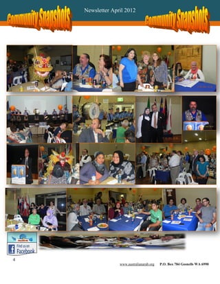 Newsletter April 2012




4
                  www.australianarab.org   P.O. Box 784 Gosnells WA 6990
 