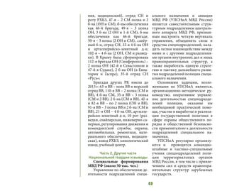 40
ния, медицинский), отряд СН и
роту РХБЗ, 47-я – 2 СМ полка и 2
б-на (ОН и СМ), б-ны обеспечения
как 46-й бригаде, 49-я – 3 полка
ОН, 3 б-на (2 ОН и 1-й СМ), б-ны
обеспечения как 46-й бригаде,
50-я – 3 полка (2 ОН и СМ), сапёр-
ный б-н, отряд СН, 22-я 4 б-на ОН
и артиллерийско-зенитный д-н,
102-я – 4 б-на (2 ОН, СМ и развед-
ки). В Крыму была сформирована
112-я бригада ОН (Симферополь) –
2 полка ОН (42-й в Севастополе и
47-й в Судаке), 2 б-на ОН (в Евпа-
тории и Гаспре), 35-й отряд СН
«Русь»;
Бригады других РК имели до
2013 г: 63-я ВВ – полк ВВ и морской
отряд ВВ, 110-я ВВ – 2 полка (СМ и
ВВ), 4 б-на СМ, 35-я ВВ – 3 полка
(СМ и 2 ВВ), 2 б-на (СМ и ВВ), 42-я
и 82-я ВВ – по 2 полка (ОН и ВВ),
91-я ВВ – 3 полка ВВ и 2 б-на (СМ и
ВВ), 21-я ОН – 4 б-на ОН, артилле-
рийско-зенитный д-н, 10 рот (раз-
ведки, снайперская, инженерно-са-
перная, регулирования движения и
комендантской службы, охраны,
автомобильная, ремонтная, мате-
риального обеспечения, медицин-
ская), взвод РХБЗ, кинологический
взвод, учебный центр.
Часть 2. Другие части
Национальной гвардии и выводы
Специальные формирования
МВД РФ (около 50 тыс. чел.)
Управление по обеспечению де-
ятельности подразделений специ-
ального назначения и авиации
МВД РФ (УПСНиА МВД России)
является самостоятельным струк-
турным подразделением централь-
ного аппарата МВД РФ, призван-
ным выстроить четкую вертикаль
управления, объединить силы и
средства спецподразделений, нала-
дить тесное взаимодействие между
ними и с другими подразделения-
ми органов внутренних дел и иных
правоохранительных структур, а
также выработать единую страте-
гию и тактику дальнейшего разви-
тия подразделений полиции специ-
ального назначения.
Основными задачами, возло-
женными на УПСНиА являются,
организационно-методическое ру-
ководство, оперативное управле-
ние деятельностью спецподразде-
лений полиции, оказание им
необходимой практической помо-
щи, участие в выработке и реализа-
ции государственной политики в
сфере охраны общественного по-
рядка и общественной безопасно-
сти применительно к деятельности
подразделений специального на-
значения.
УПСНиА регулярно организу-
ются и проводятся командно-
штабные и тактико-специальные
учения спецподразделений поли-
ции территориальных органов
МВД России, в том числе с привле-
чением сил и средств правоохра-
нительных структур зарубежных
государств.
 