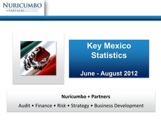 Key Mexico
                               Statistics

                           June - August 2012


                   Nuricumbo + Partners
Audit • Finance • Risk • Strategy • Business Development
 