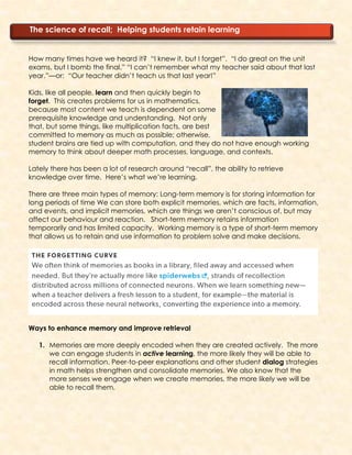 Student Forget Enhancing Math Instruction and Student Memory Retention Strategies | PDF