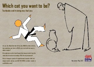 Newsletter May 2017
Which cat you want to be?
Textbooks and training may fool you
Are you the Black Belt that follows the DMAIIC method strictly,
but sometimes you have to PUSH very hard with the team to
obtain results?
Or maybe you are the Lean Sensei that always starts from the
value chain in order to develop a PULL for improvement?
Do you recognize sparks of organizational dynamics that are
deeply rooted, and you can USE THE FORCE to obtain results in
an effortless way?
 