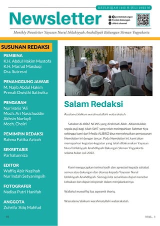 DZULHIJJAH 1443 H/JULI 2022 M
Newsletter pondokbakungan
Pondok Bakungan
alibriz channel
Monthly Newsletter Yayasan Nurul I...