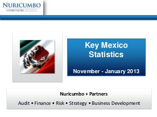 Key Mexico
                               Statistics

                         November - January 2013



                   Nuricumbo + Partners
Audit • Finance • Risk • Strategy • Business Development
 