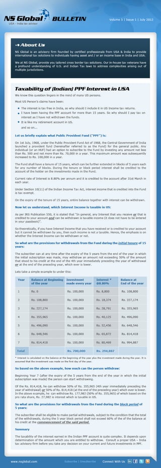 Taxability of (Indian) PPF Interest in USA