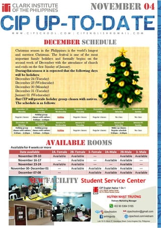 November 04

December Schedule

Available rooms

new Facility

Student Service Center

 