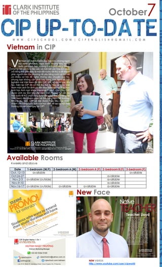 7

October

Vietnam in CIP

Available Rooms

New Face

NEW VIDEOS
http://www.youtube.com/user/cipworld

 