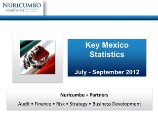 Key Mexico
                               Statistics

                         July - September 2012


                   Nuricumbo + Partners
Audit • Finance • Risk • Strategy • Business Development
 