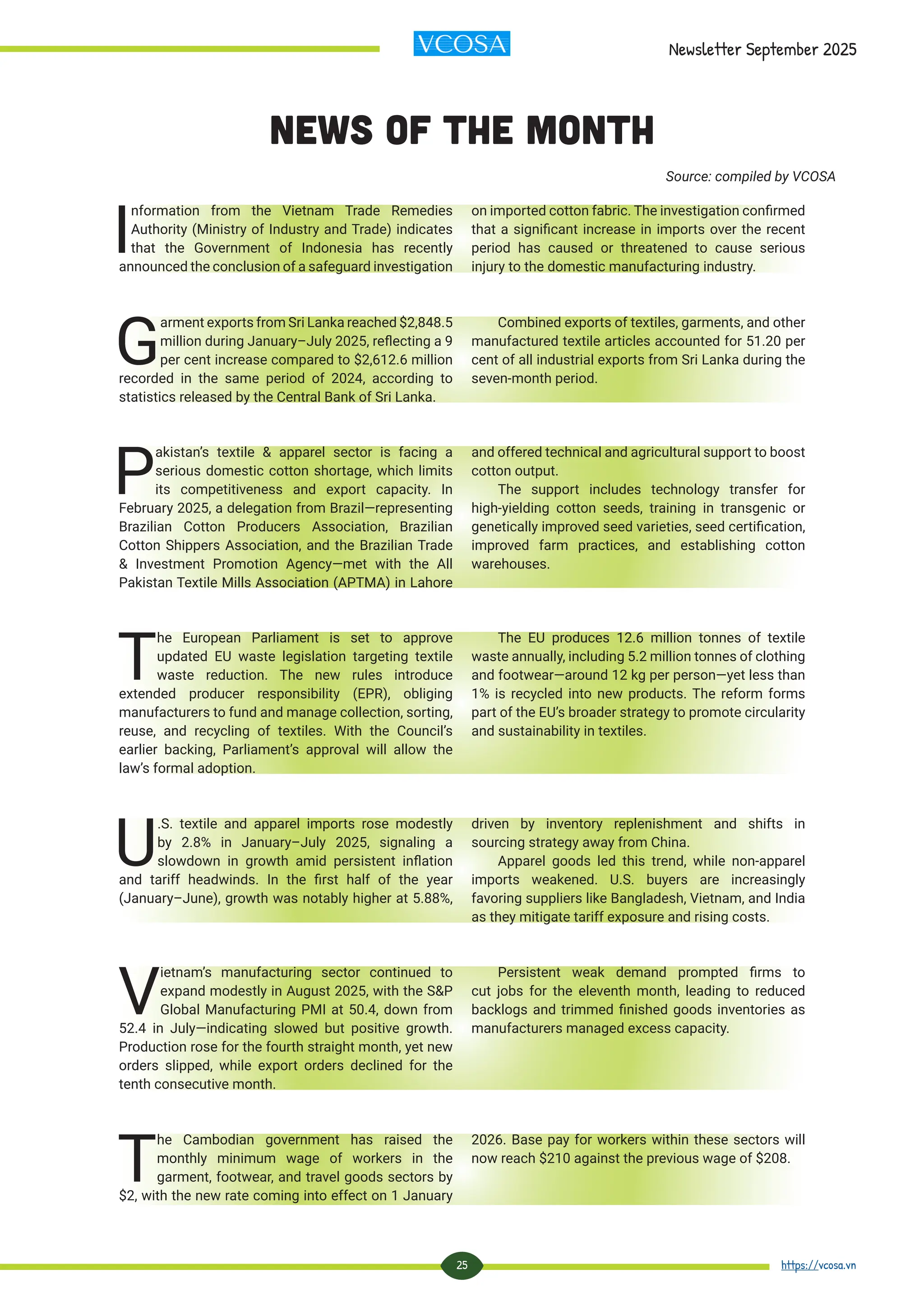 VCOSA Monthly Report Cotton Yarn Statistics September 2025 PDF VCOSA Monthly Report Cotton Yarn Statistics September 2025 PDF