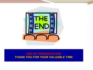END OF PRESENTATION
THANK YOU FOR YOUR VALUABLE TIME
 