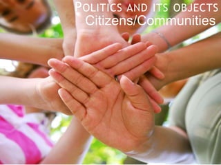 POLITICS AND ITS OBJECTS
Citizens/Communities
 