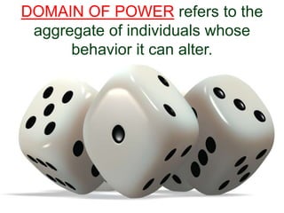DOMAIN OF POWER refers to the
aggregate of individuals whose
behavior it can alter.
 