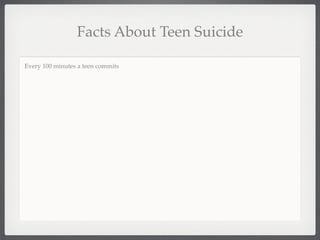 Facts About Teen Suicide

Every 100 minutes a teen commits
 