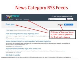 News Category RSS Feeds
Clicking on ‘Business’ shows
all press releases posted in
the ‘Business’ category
 