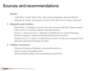Sources and   recommendations <ul><li>Books </li></ul><ul><ul><li>Underhill, P. (2008). Why we buy: The science of shoppin...