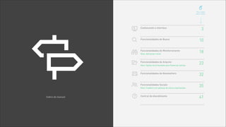 Conhecendo a interface
Funcionalidades de Busca
Funcionalidades de Monitoramento
Funcionalidades de Arquivo
Funcionalidades de Newsletters
Funcionalidades Sociais
Central de Atendimento
!
"
!
#
✉
%
❓
'Índice do manual
3
10
18
23
32
35
41
(
Dica: clique
para ir direto
Novo: Alertas por email
Novo: Opções de privacidade para Pastas de notícias
Novo: Colabore com pessoas de outras organizações
 