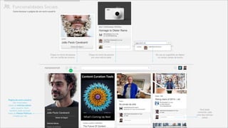 Pagina de outro usuário
São mostradas
todas as notícias salvas
pelo usuário. Você
também pode acessar
todos as Pastas Públicas
criadas por ele
Como Acessar a página de um outro usuário
Funcionalidades Sociais%
Clique no nome da pessoa
em um cartão de usuário
Clique no nome da pessoa
em uma notícia salva
Ou use as sugestões ao digitar
no campo campo de busca
Você pode
comentar cada
uma das notícias
salvas
 