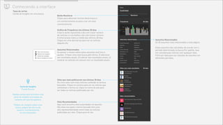 Assuntos Relacionados
Ao passar o mouse sobre estes assuntos você tem 4
opções: 1) fazer uma nova busca pelo termo, 2) adicionar
aos resultados atuais, 3) subtrair dos resultados atuais, 4)
mostrar as notícias em comum com os resultados atuais.
Botão Monitorar
Clique para adicionar termos desta busca a
um monitoramento ou para criar um novo
monitoramento.
Gráﬁco de Frequência nos últimos 30 dias
A barra verde representa o dia com maior número
de notícias e a vermelha o dia com menor número.
A linha laranja indica a média dos últimos 30 dias.
Clique em uma das barras para ver as notícias
daquele dia.
Sites que mais publicaram nos últimos 30 dias
Os cinco sites com mais notícias contendo os termos
buscados. Clique no número para ver as notícias que
contenham o termo ou clique no nome do site para
ver todas as notícias publicadas por ele.
Sites Recomendados
Aqui você encontra sites autoridades no assunto.
São sites nos quais o termo buscado tem uma
alta representatividade entre todas as notícias
publicadas por eles. Clique para vê-las.
Assuntos Relacionados
Os 20 assuntos mais relacionados a esta página.
!
Estes assuntos são calculados de acordo com o
período determinado na busca.Por padrão, leva
em consideração notícias com qualquer data.
Filtre por data para ver relações de assuntos em
diferentes períodos.
Tipos de cartas
Cartão de Insights em uma busca
! Conhecendo a interface
-
Carta de Insights
Fundo Escuro
!
Nestas cartas você encontra uma
série de insights vinculados ao
contexto em que ela aparece.
!
Podem ser insights sobre uma
busca, página de site ou de
usuário, monitoramento
ou em uma pasta.
 