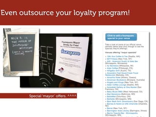 Even outsource your loyalty program!




       Special ‘mayor’ oﬀers. ^^^^
 