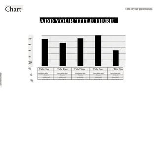 slidesmania.com
Chart Title of your presentation.
ADD YOUR TITLE HERE
100 %
80%
60%
40%
20
%
0
%
Title One Title Two Title Three Title Four Title Five
Lorem ipsum dolor Lorem ipsum dolor Lorem ipsum dolor Lorem ipsum dolor Lorem ipsum dolor
sit amet, sit amet, sit amet, sit amet, sit amet,
consectetuer consectetuer consectetuer consectetuer consectetuer
adipiscing elit. adipiscing elit. adipiscing elit. adipiscing elit. adipiscing elit.
 