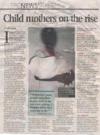 Newspaper article: teenagers with parenting responsibilities,Uganda chapter, june 2013