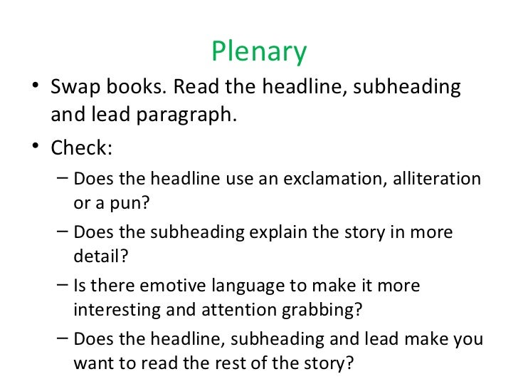 Newspaper Headlines And Leads Newspaper Headlines And Leads