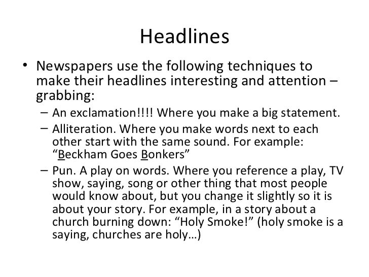 Newspaper Headlines And Leads