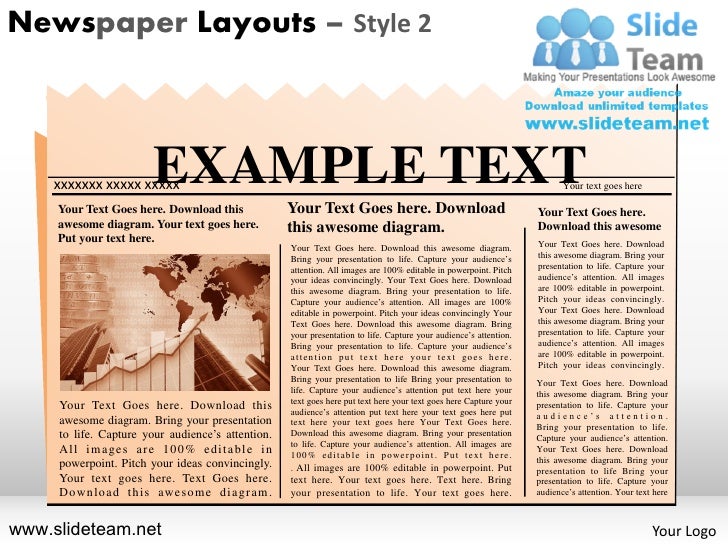 Newspaper layouts design 2 powerpoint presentation slides.