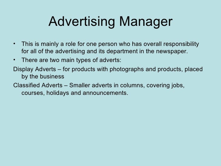 advertising managers job description