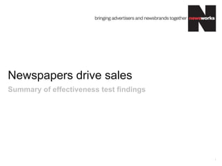 Newspapers drive sales
1
Summary of effectiveness test findings
 