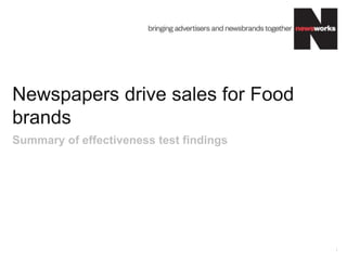Newspapers drive sales for Food
brands
1
Summary of effectiveness test findings
 