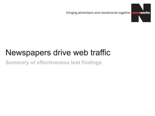 Newspapers drive web traffic
1
Summary of effectiveness test findings
 