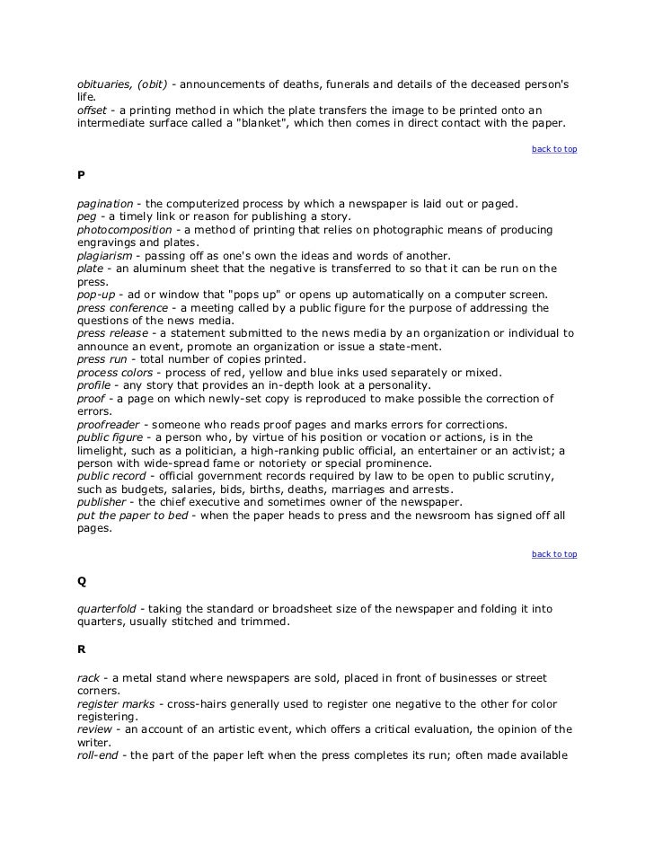 Nwespaper terms