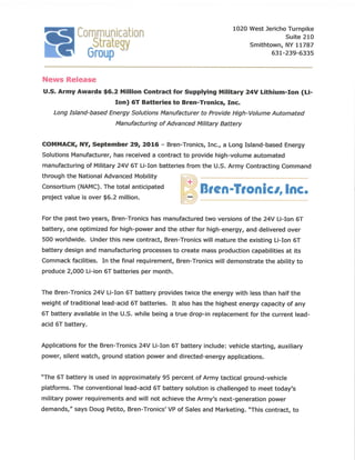 Bren-tronics producirá 2000 unidades al mes de la batería 6T