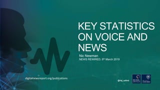 @risj_oxford
Nic Newman
NEWS REWIRED, 6th March 2019
KEY STATISTICS
ON VOICE AND
NEWS
digitalnewsreport.org/publications
 