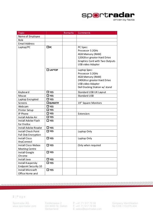 New Starter Checklist
