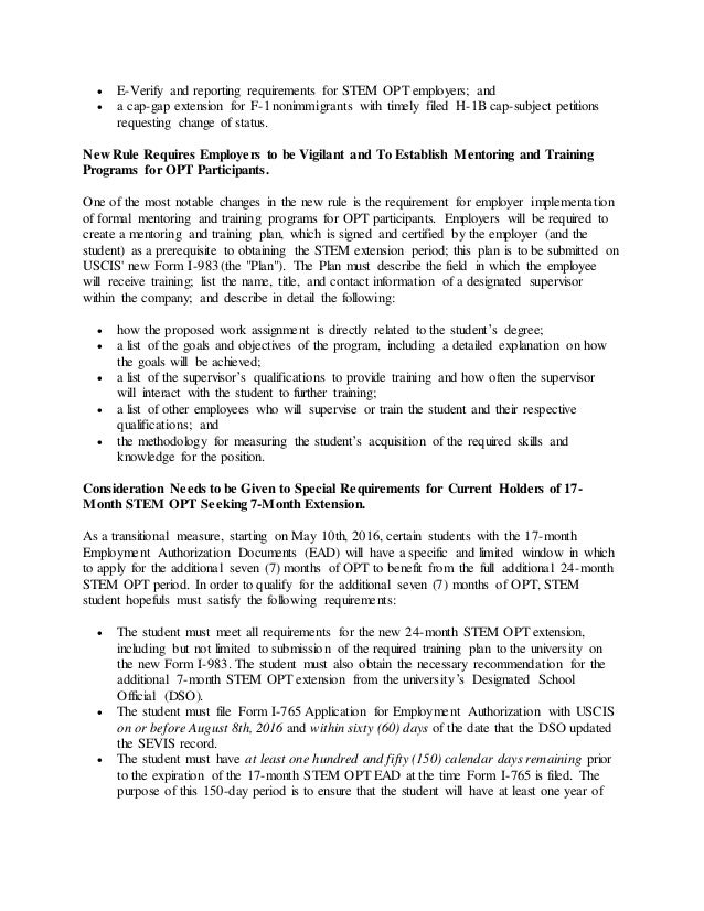 NEW STEM OPT EXTENSION RULE TO BE EFFECTIVE MAY10th 2016 RULE DELIVERS MUCH AWAITED RELIEF TO H