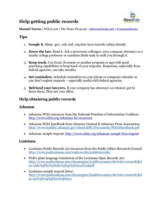 help getting public records by manuel torres monroe la newstrain arkansas freedom of information act request form