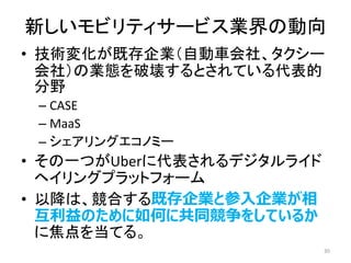 ¤ӥƥ`ӥI΄
? g仯ȴIԄ܇硢`
磩ΘIBƉȤƤ
Ұ
C CASE
C MaaS
C 󥰥Υߩ`
? һĤUber˴ǥ饤
إ󥰥ץåȥե`
? ԽϡϤȴIȲI
ΤΤ˹ͬ򤷤Ƥ뤫
˽򵱤Ƥ롣
30
 