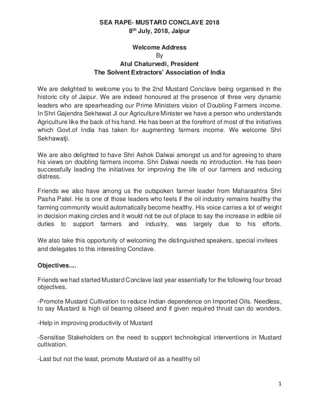 67 Sea Rapeseed Mustard Conclave 2018 7th 8th July 2018 - 