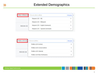 Driving Digital Performance
8
Extended Demographics
 